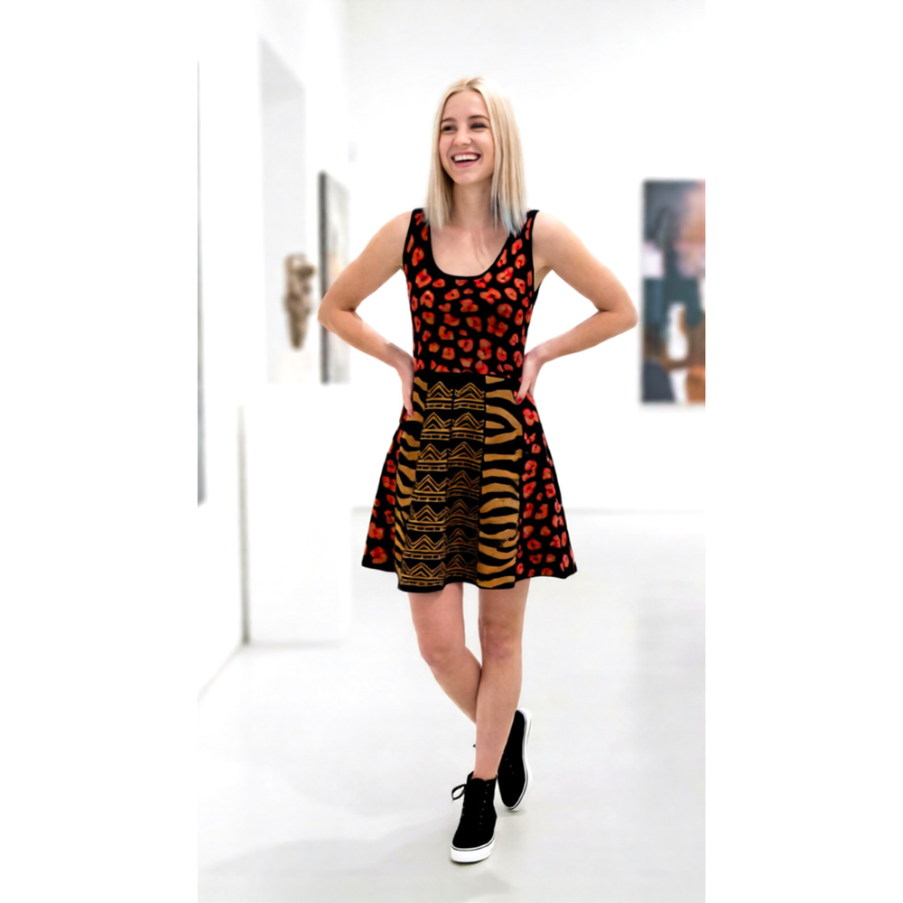 Rotton Tomato Stretch Animal/Geometric Print Mini Dress L